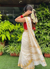 Cream Semi Tussar Cotton Saree with Temple Jacquard Border and Rich Pallu