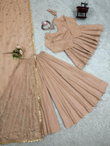 Cream Tabby Organza Work Suit Set with Plazo & Dupatta