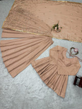 Cream Tabby Organza Work Suit Set with Plazo & Dupatta