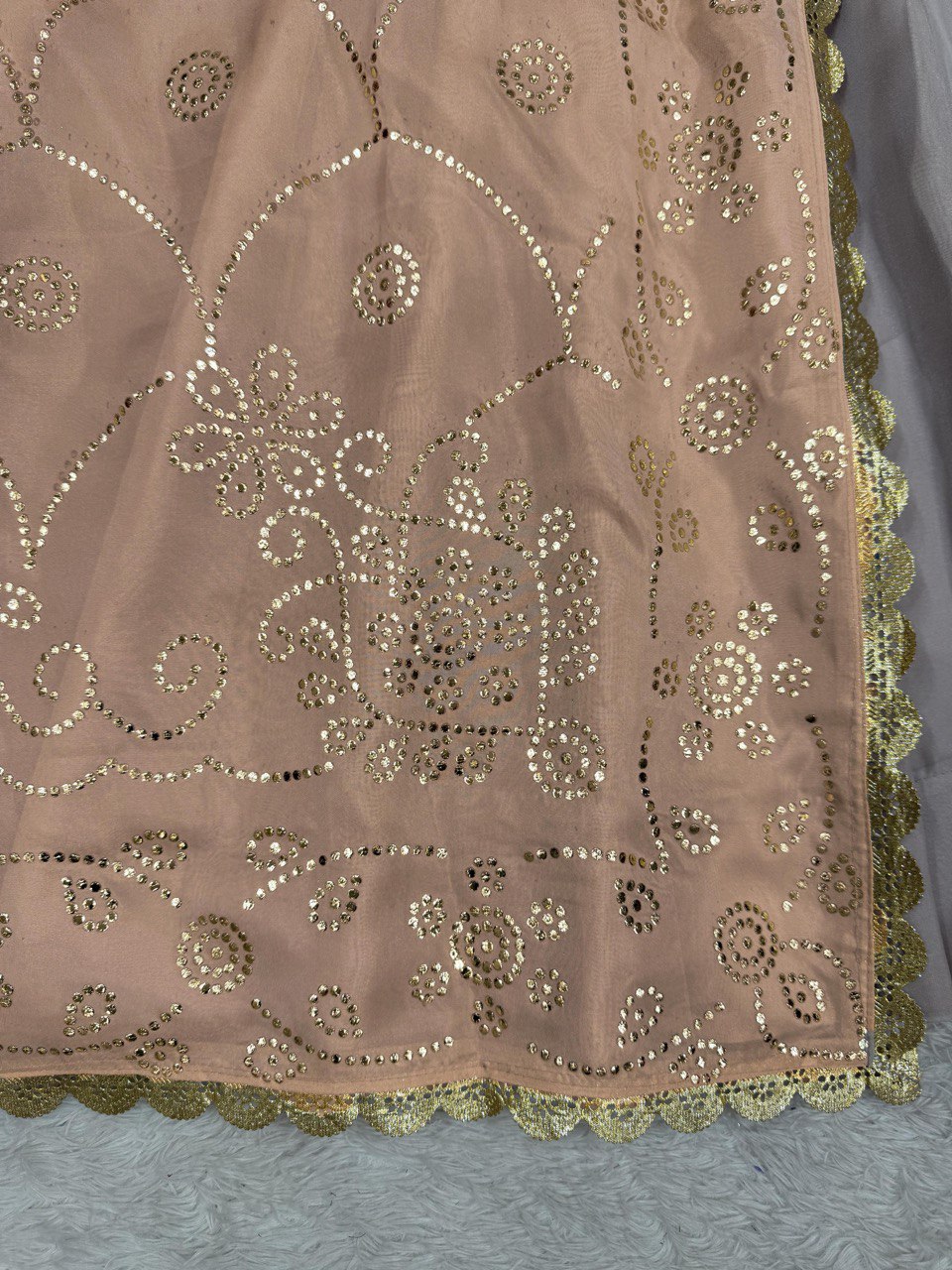 Cream Tabby Organza Work Suit Set with Plazo & Dupatta
