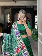 Green Color Bandhej Print With Patola Print Crushed Dola Silk Lehenga Choli