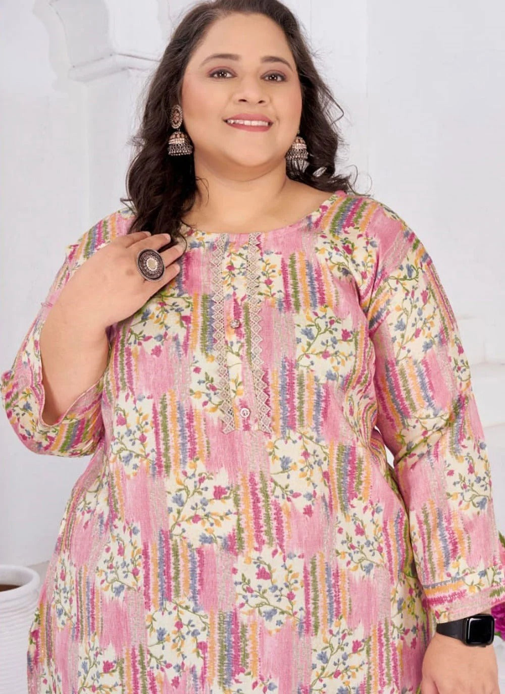 Multi color plus size printed kurti for women in riyon slub fabric