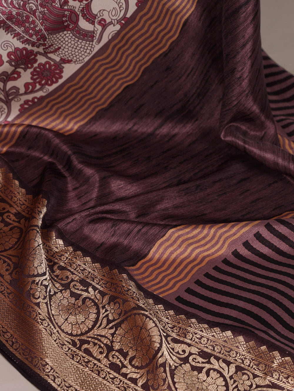 Pink color printed tasar silk saree with viscose border