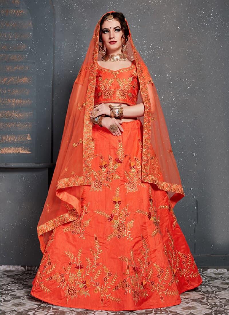 Dainty Orange Color With Slub Silk Lehenga choli