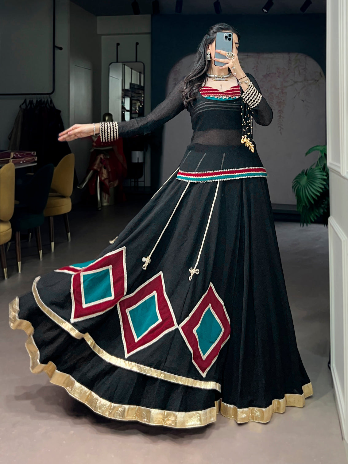 Navratri speacial black color marbel chaniya choli