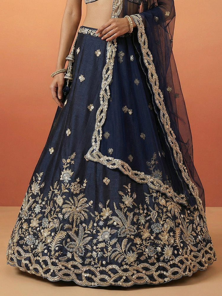 Tissue Beads with Embroidered Lehenga Choli with Dupatta