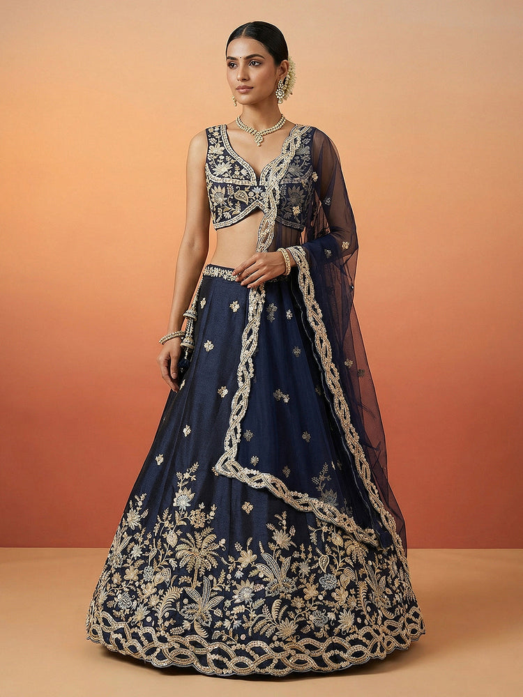 Tissue Beads with Embroidered Lehenga Choli with Dupatta