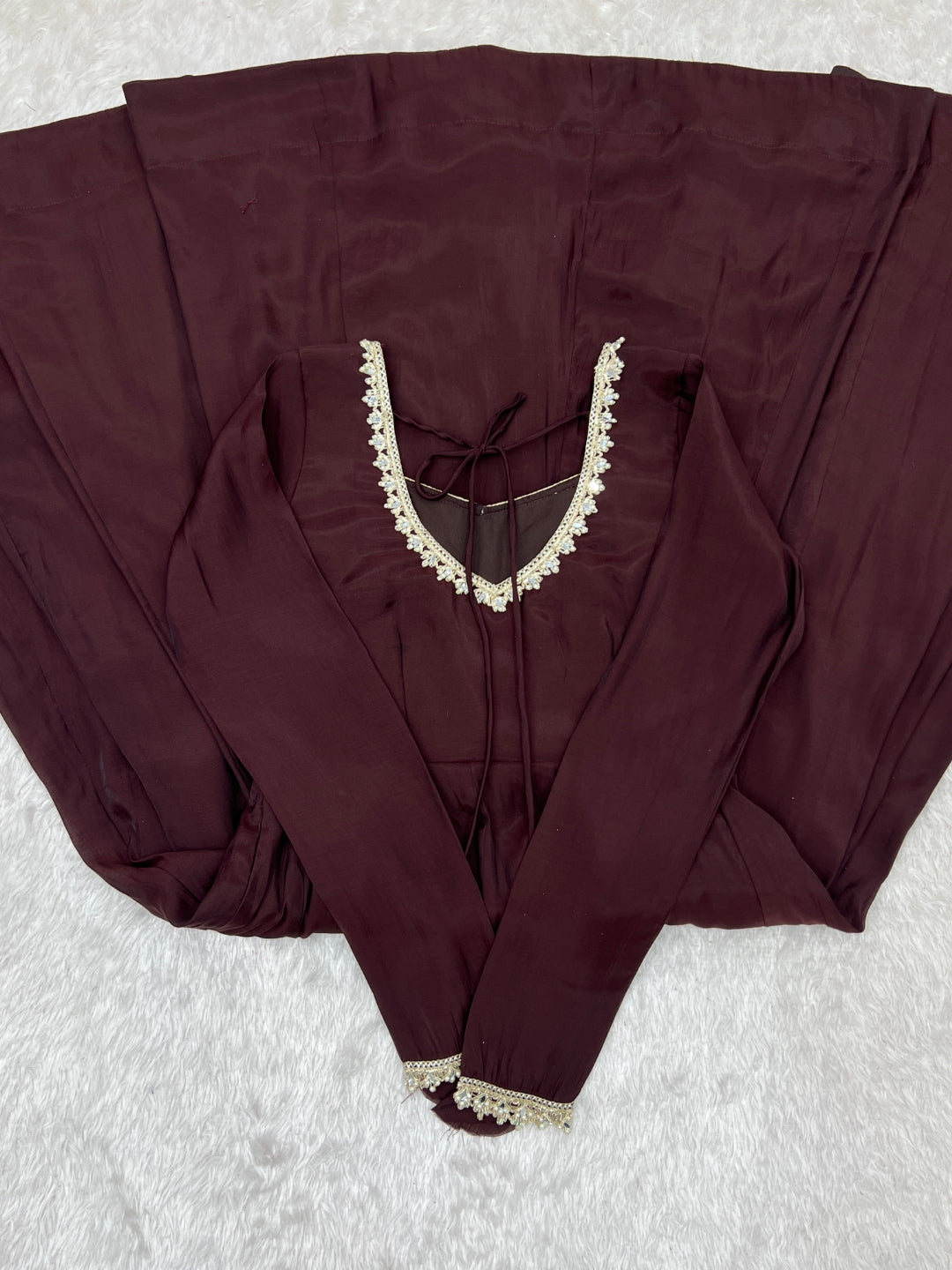 Dark Brown Pure Mal Chanderi Anarkali Gown
