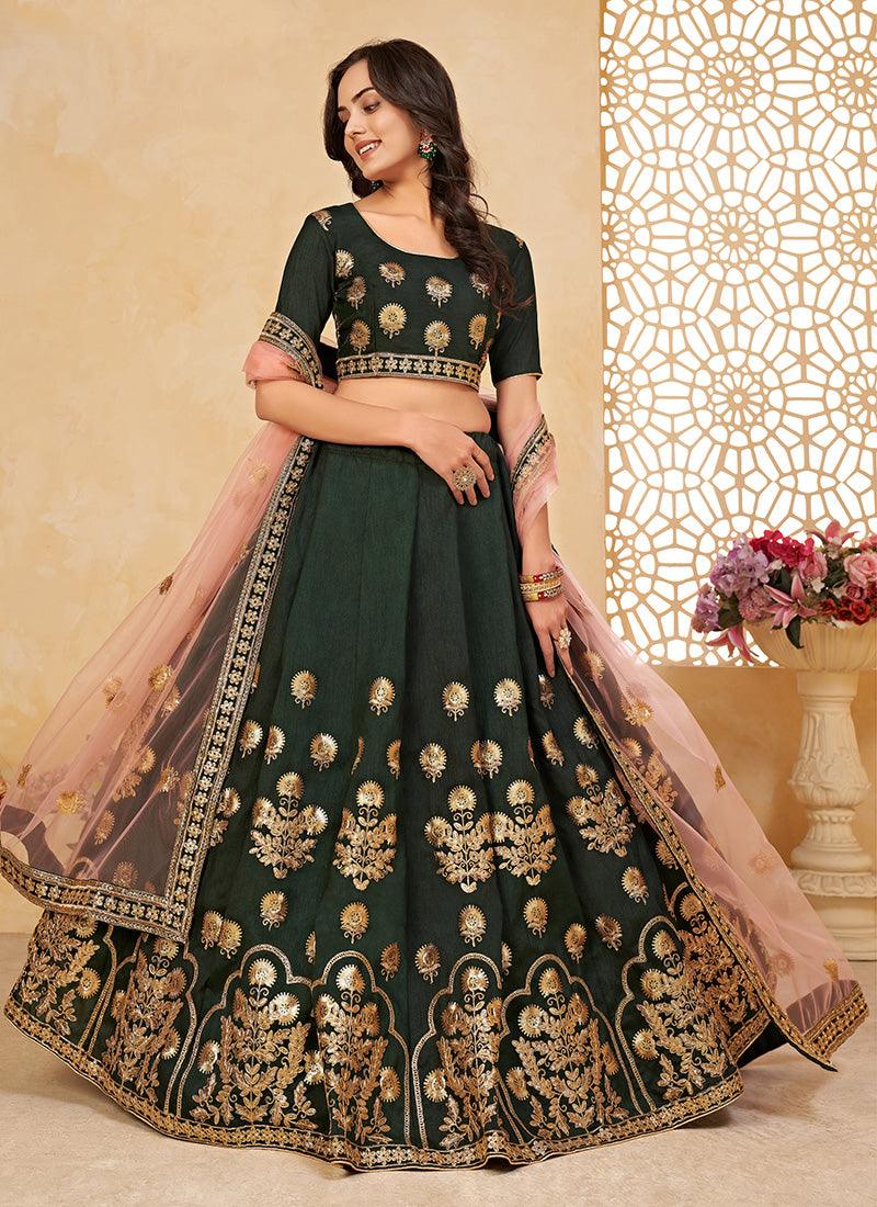 Dark Green Sequins Flared Chaniya Choli