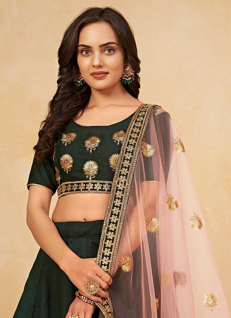 Dark Green Sequins Flared Chaniya Choli