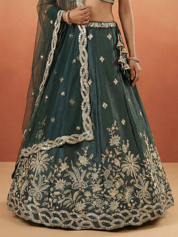 Tissue Beads with Embroidered Lehenga Choli with Dupatta