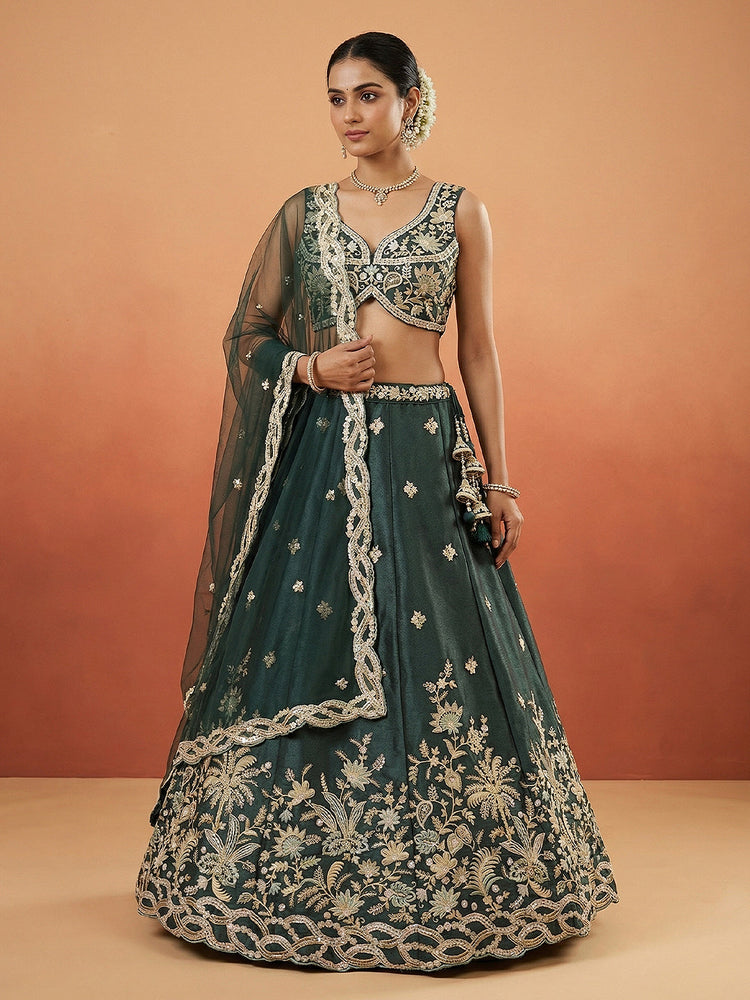 Tissue Beads with Embroidered Lehenga Choli with Dupatta