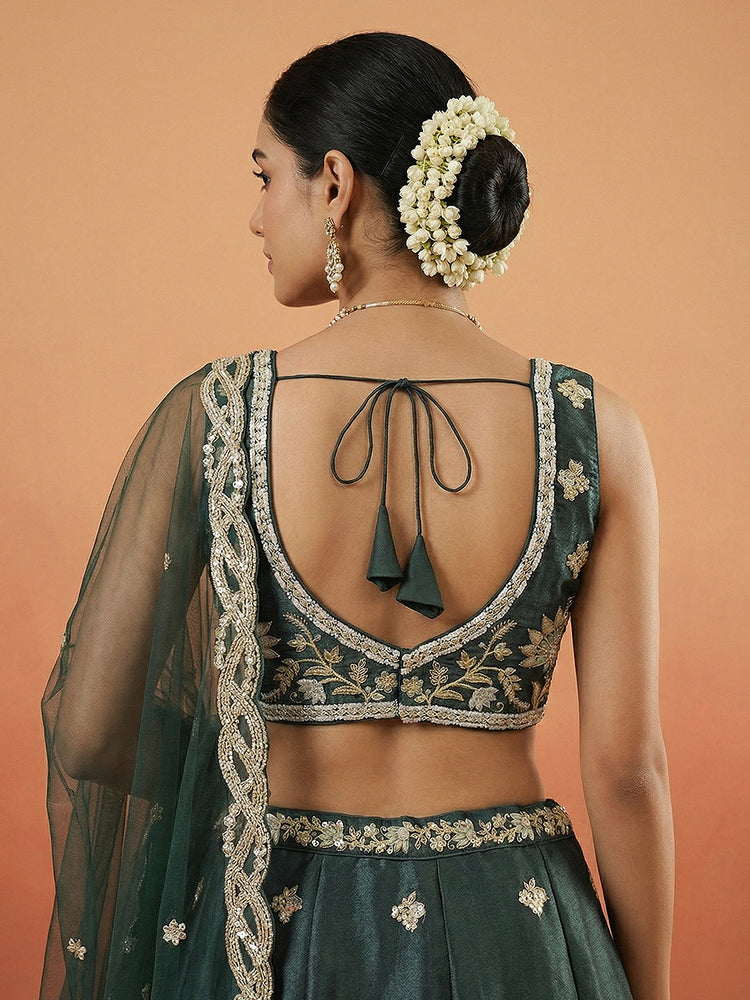 Tissue Beads with Embroidered Lehenga Choli with Dupatta