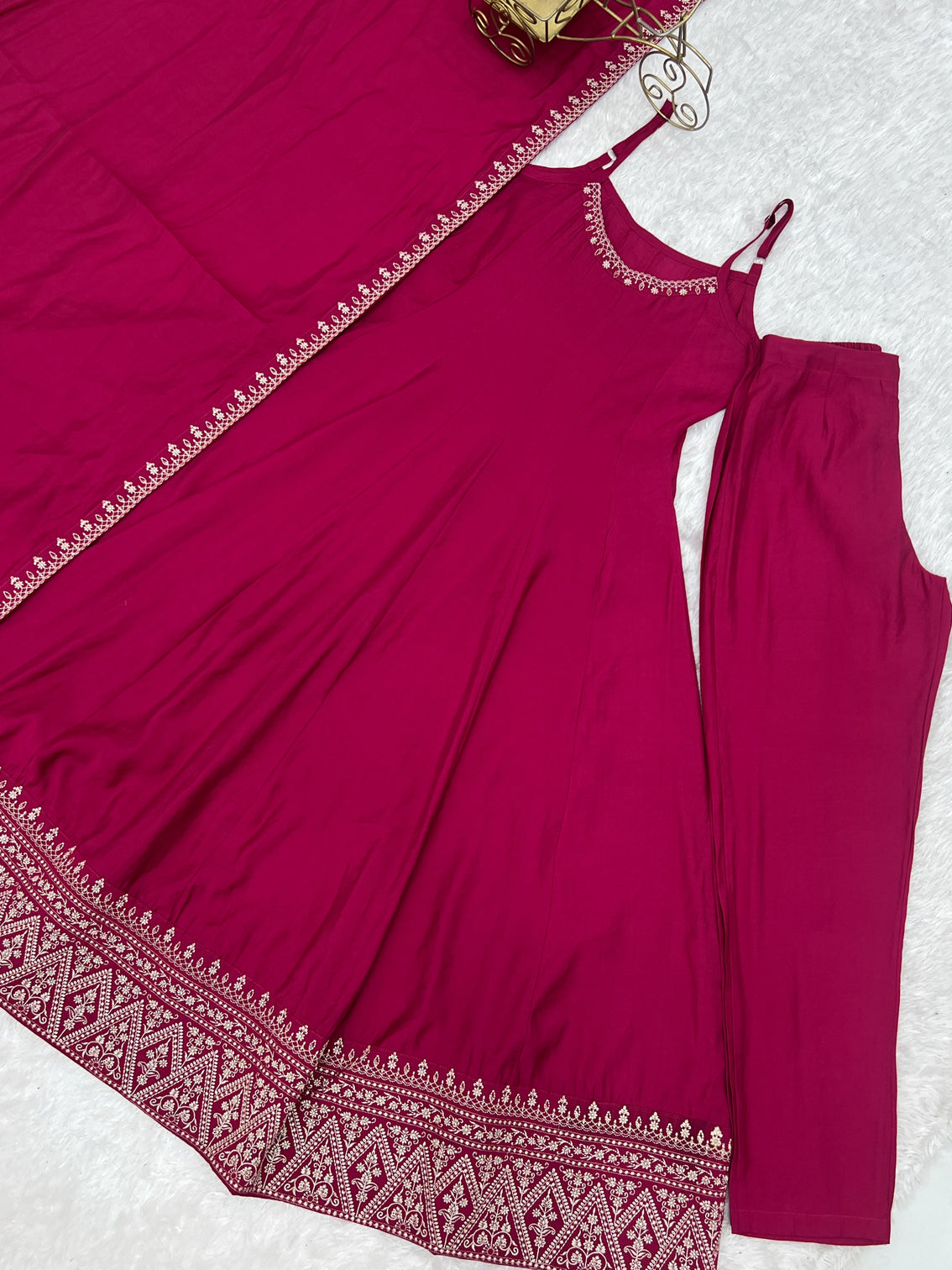 Dark Pink Chanderi Anarkali Gown