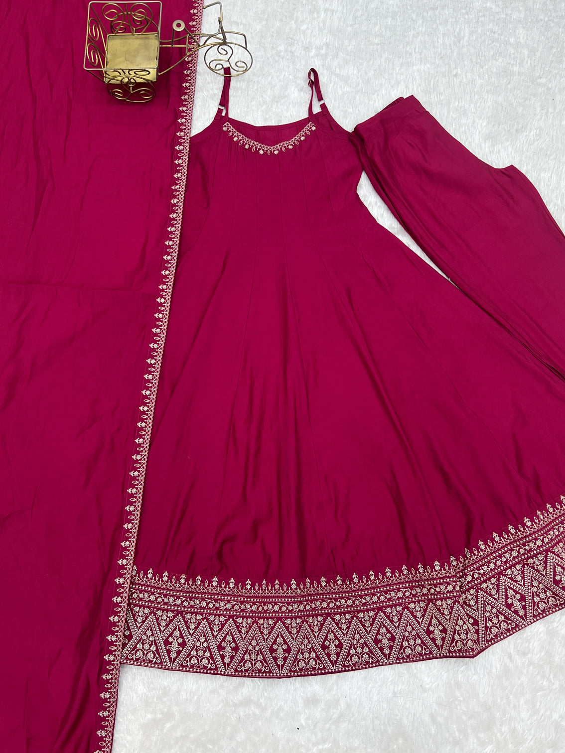 Dark Pink Chanderi Anarkali Gown
