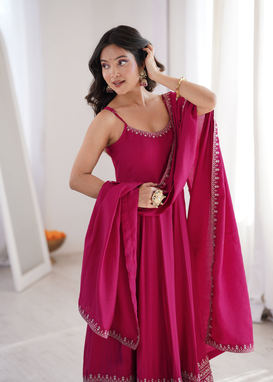 Dark Pink Chanderi Anarkali Gown