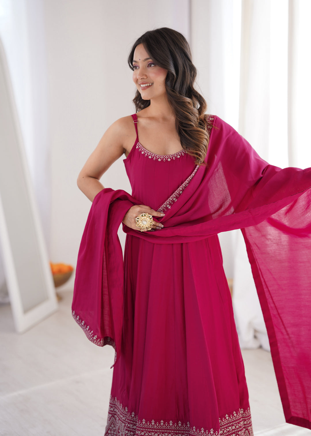 Dark Pink Chanderi Anarkali Gown