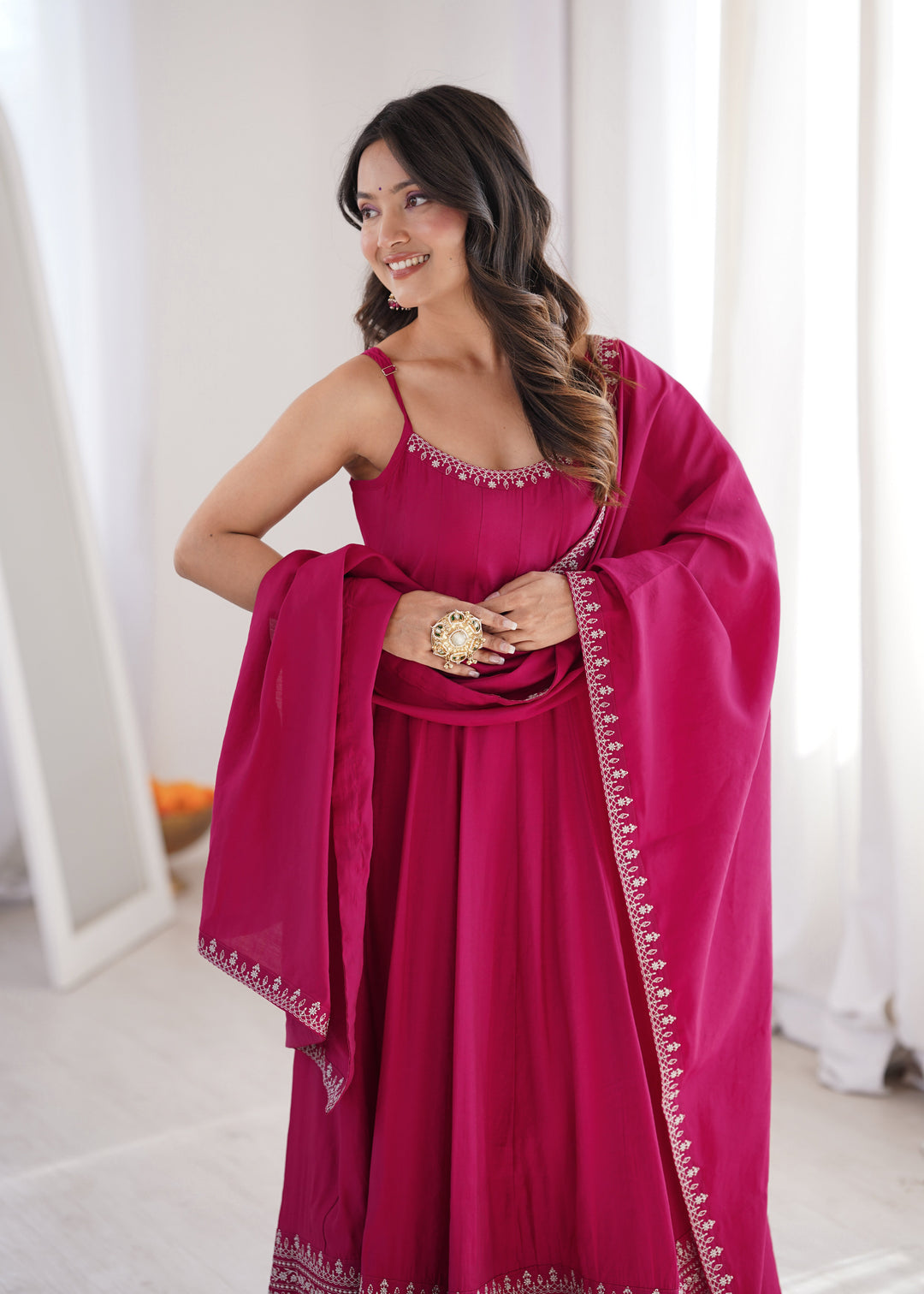Dark Pink Chanderi Anarkali Gown