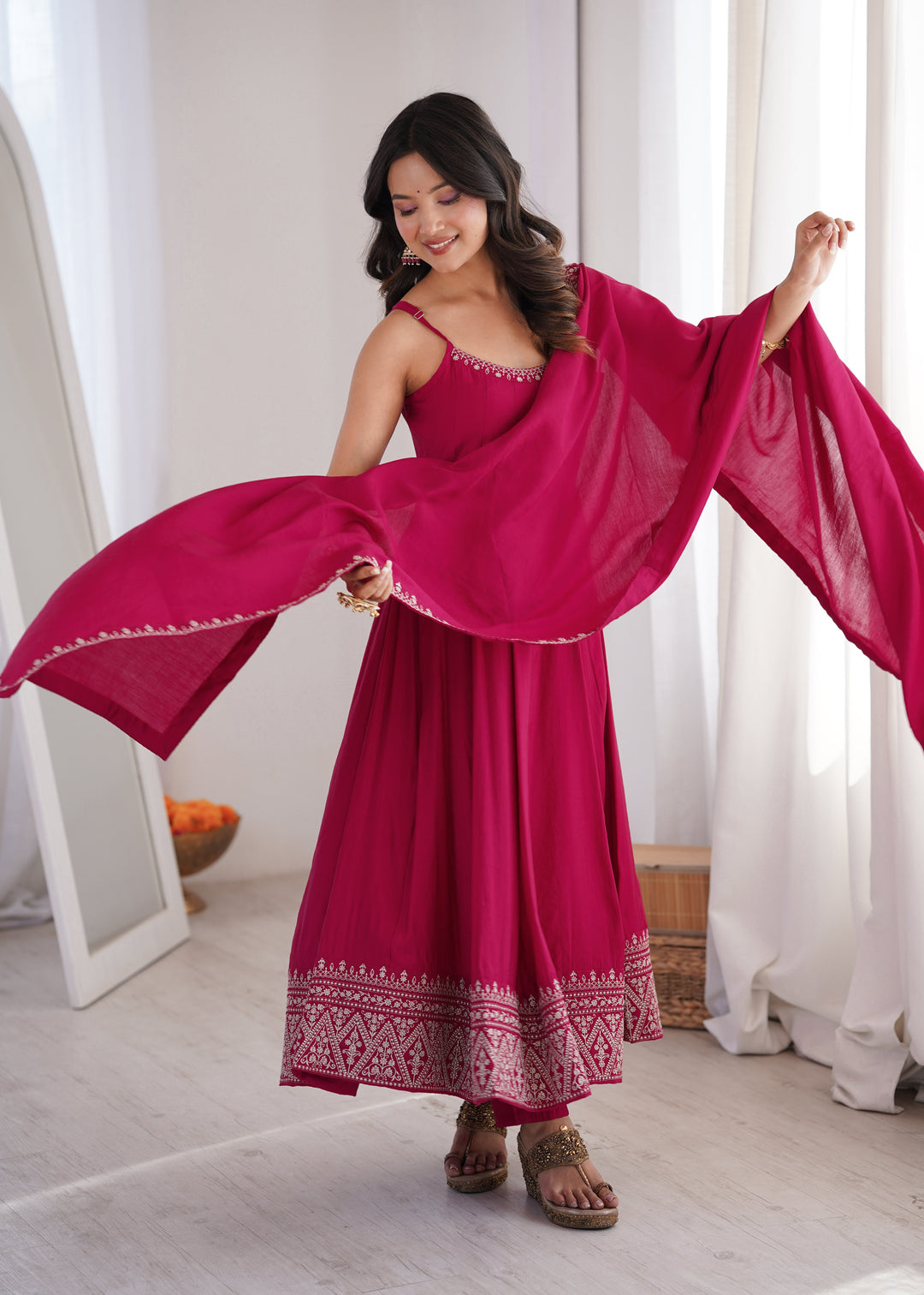 Dark Pink Chanderi Anarkali Gown