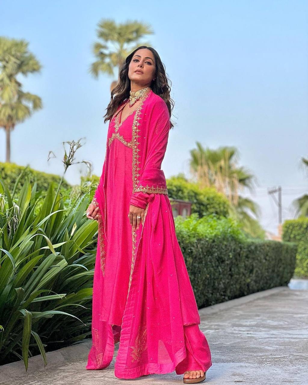 Dark Pink Elegant Designer Party Wear Alia Cut Gown with Palazzo & Dupatta – Perfect Festive Look