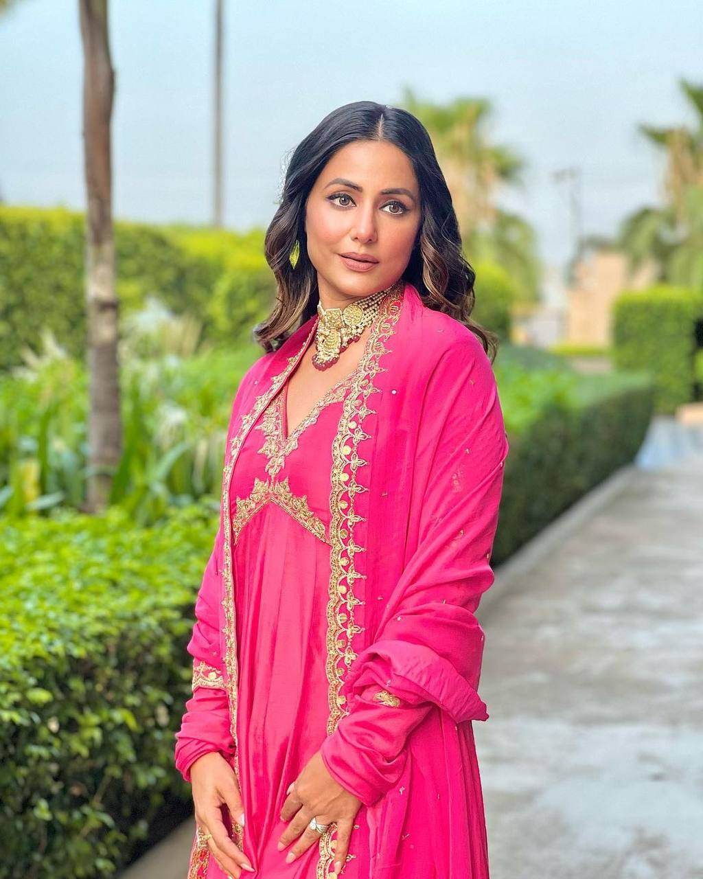 Dark Pink Elegant Designer Party Wear Alia Cut Gown with Palazzo & Dupatta – Perfect Festive Look