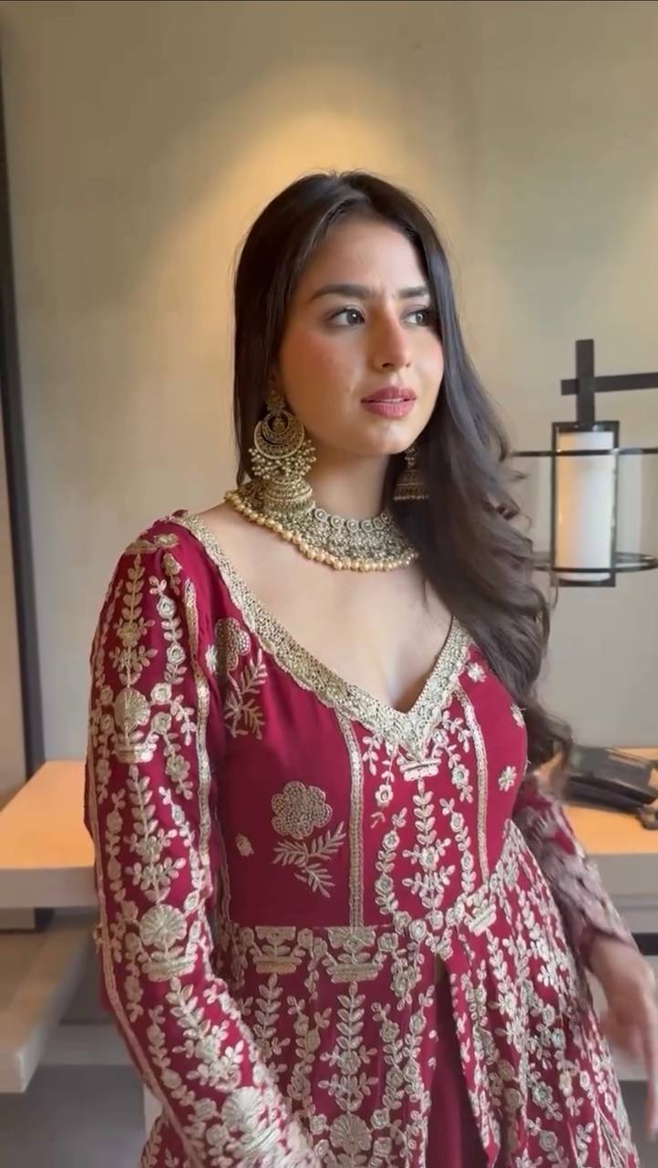 Dark Pink Elegant Faux Georgette Lehenga Choli Set with Thread & Sequin Work Digital Print Dupatta Ready-to-Wear