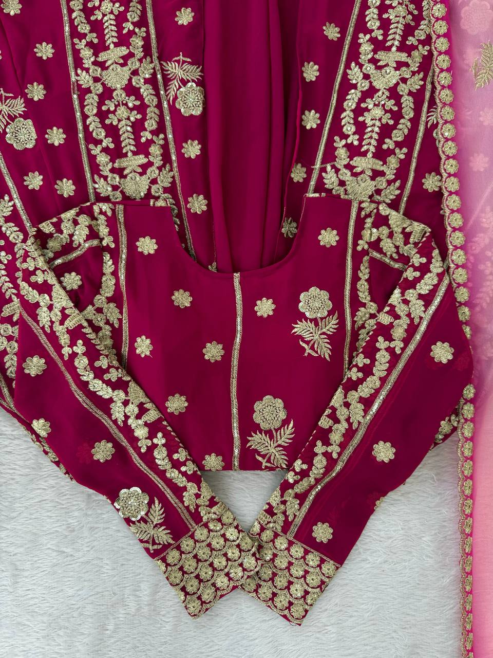 Dark Pink Elegant Faux Georgette Lehenga Choli Set with Thread & Sequin Work Digital Print Dupatta Ready-to-Wear