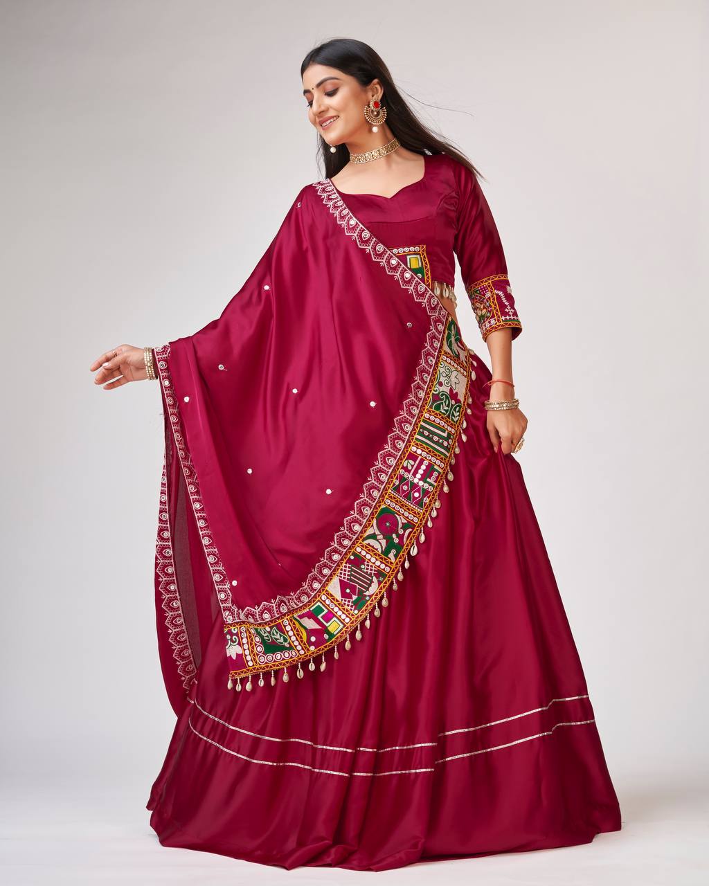 Dark Pink Designer Chaniya Choli with Gamthi Work