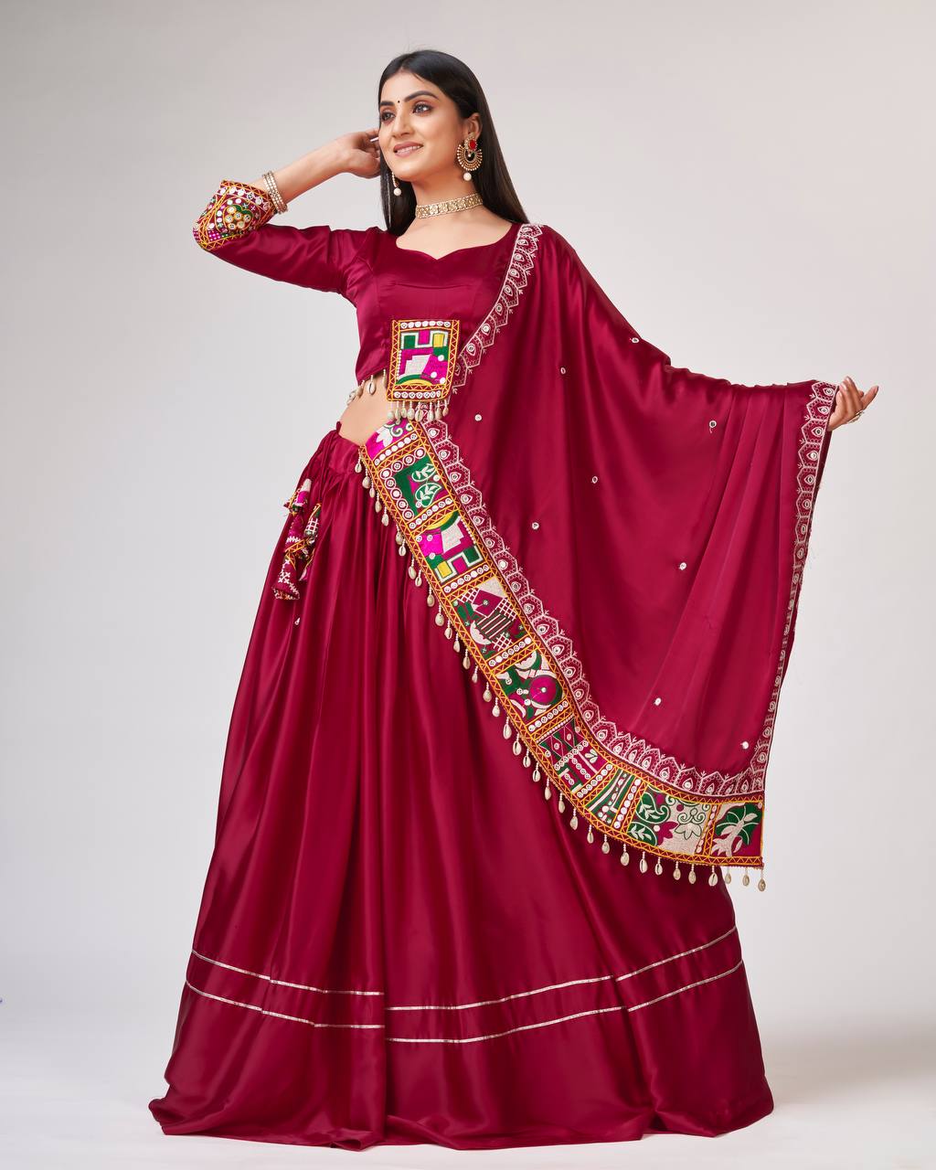 Dark Pink Designer Chaniya Choli with Gamthi Work