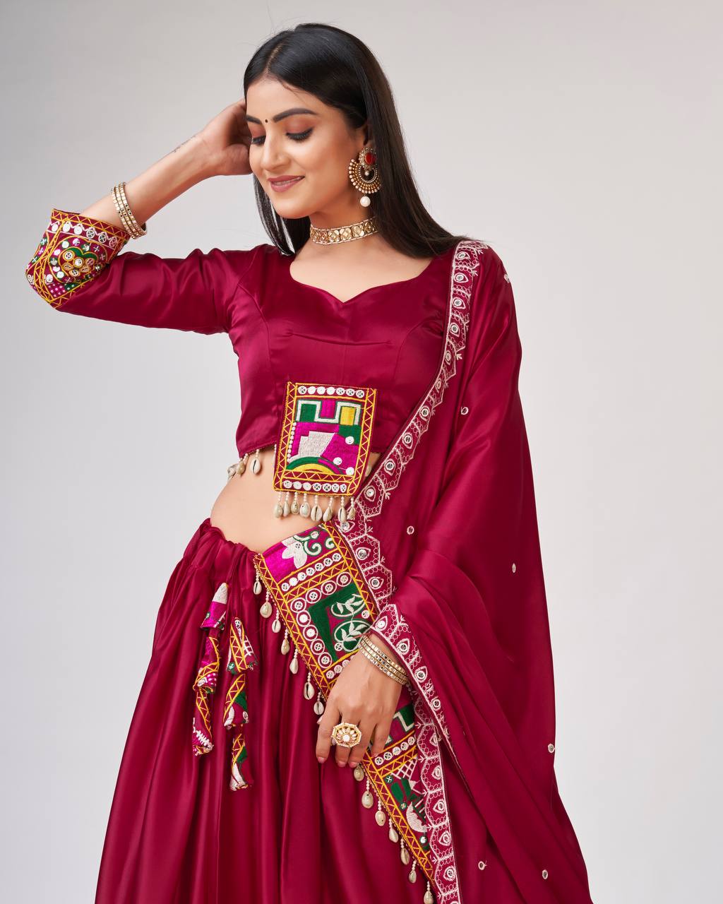Dark Pink Designer Chaniya Choli with Gamthi Work