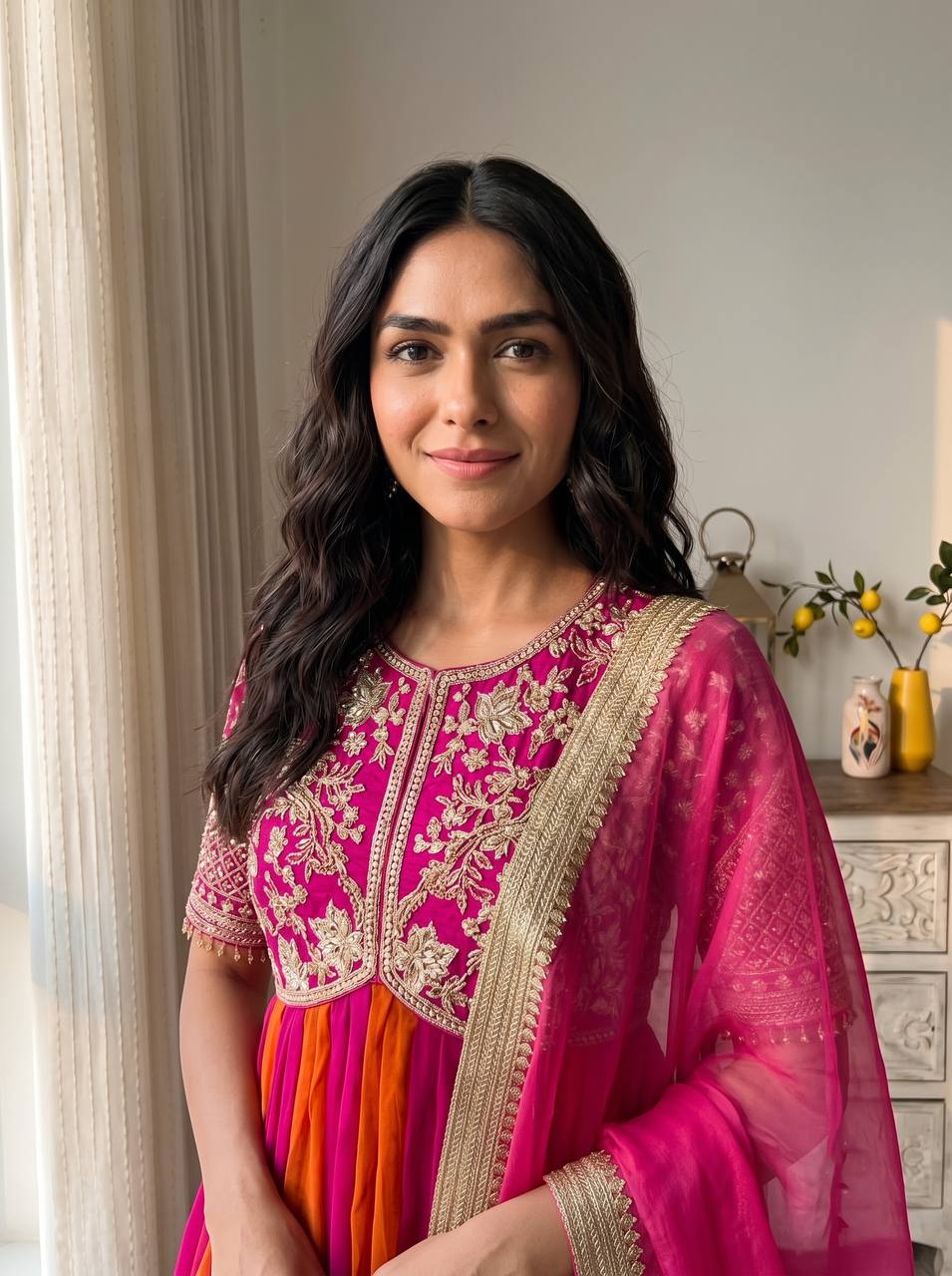 Dark Pink Moss Silk Gown Set