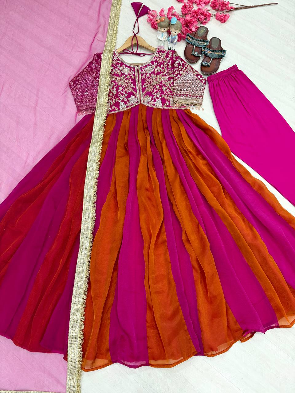 Dark Pink Moss Silk Gown Set