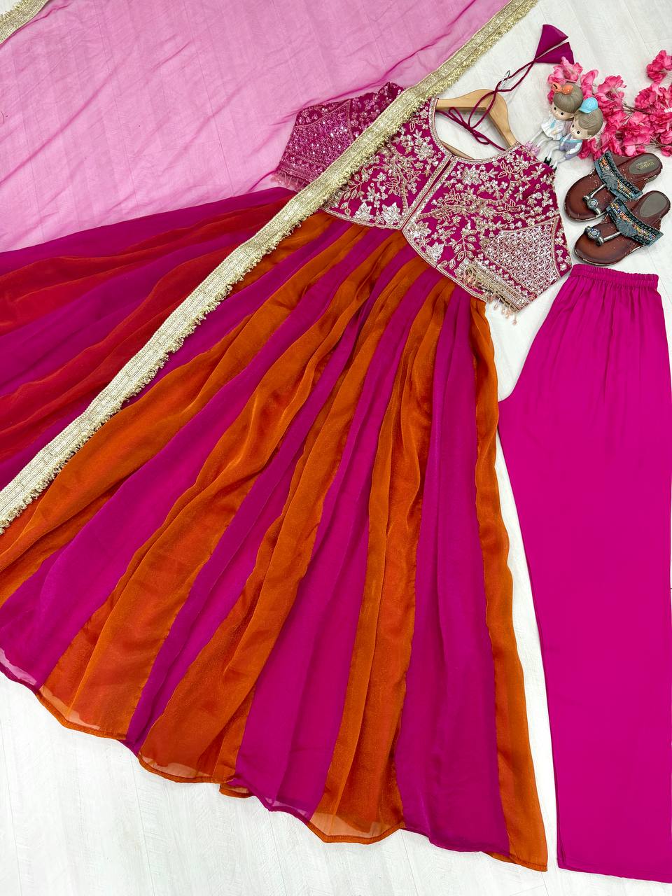 Dark Pink Moss Silk Gown Set