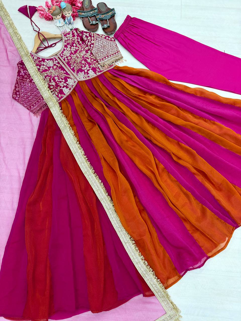 Dark Pink Moss Silk Gown Set