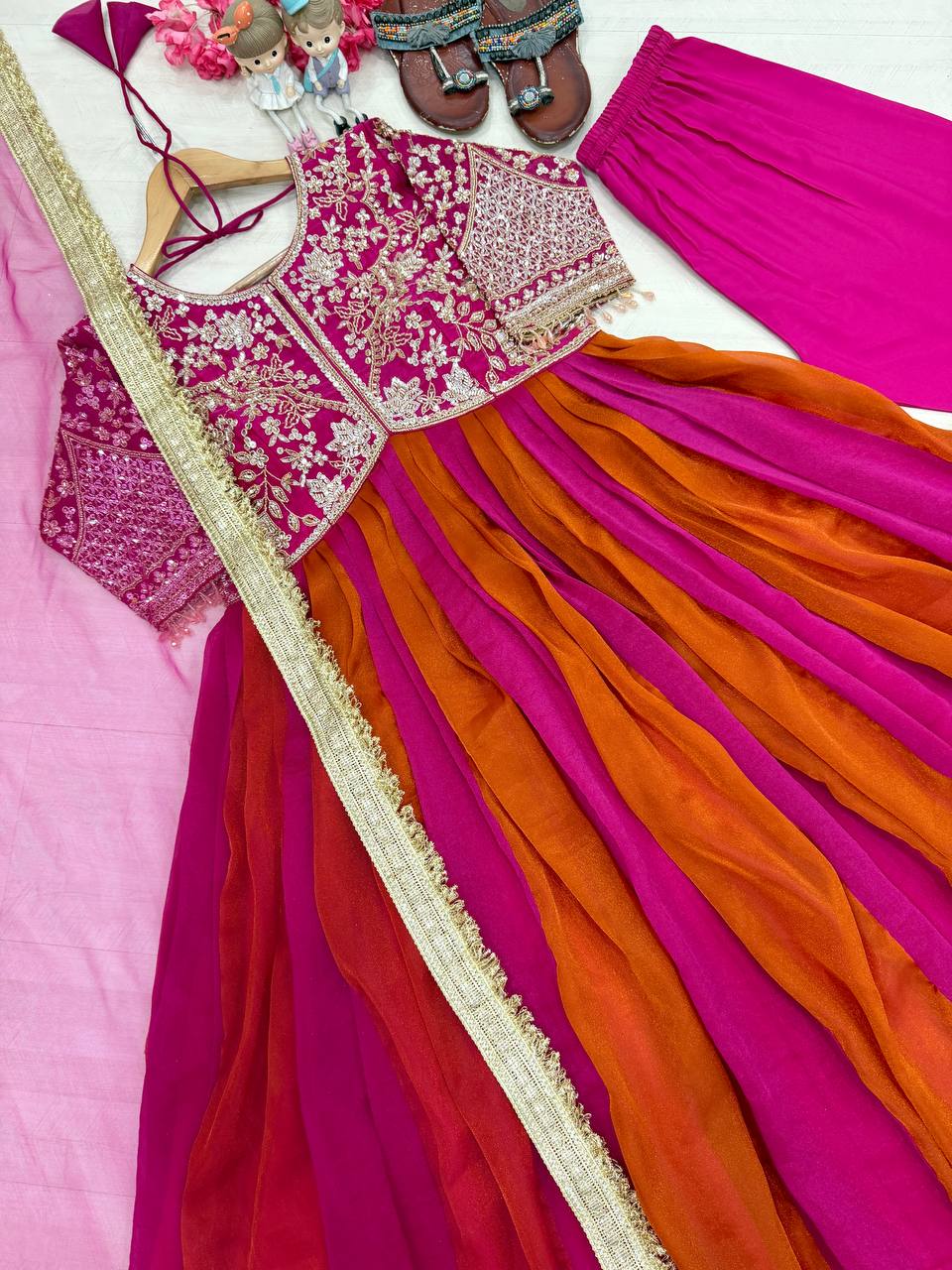 Dark Pink Moss Silk Gown Set