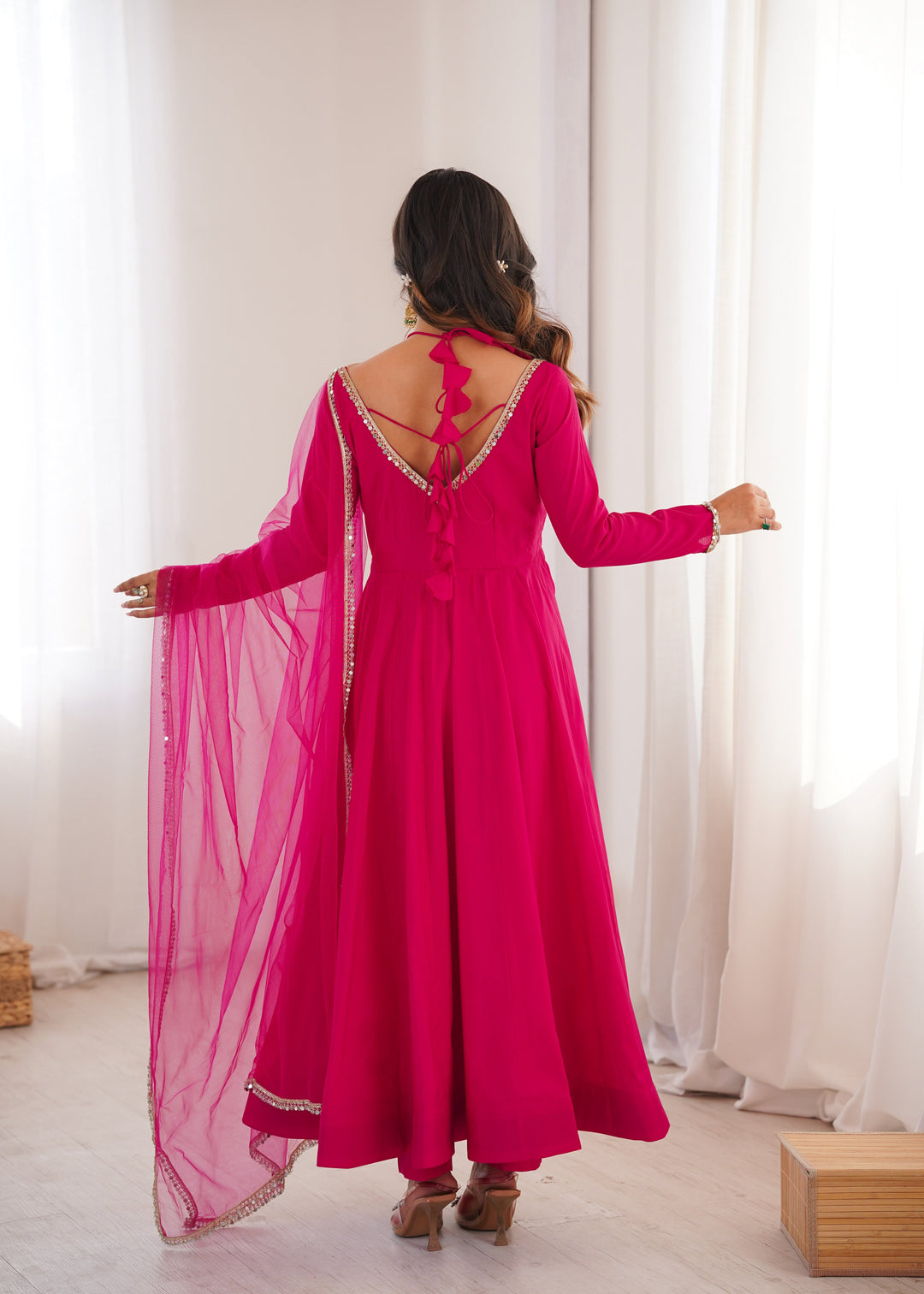 Dark Pink Silk Chanderi Anarkali Set