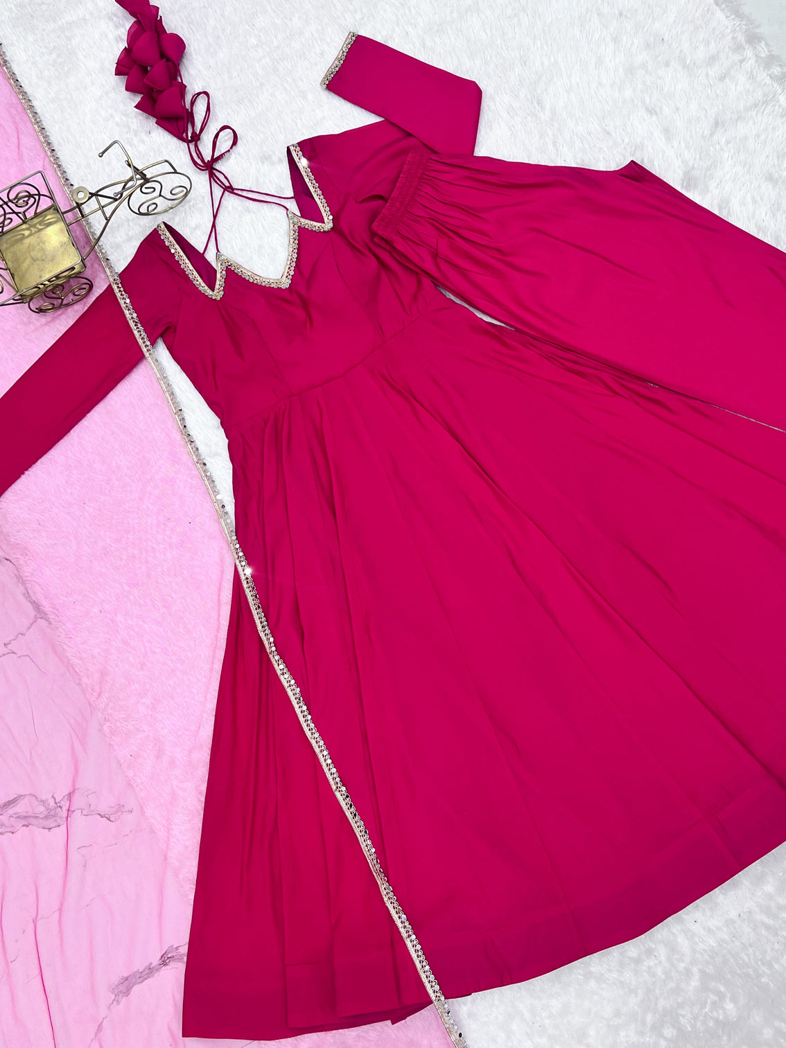 Dark Pink Silk Chanderi Anarkali Set