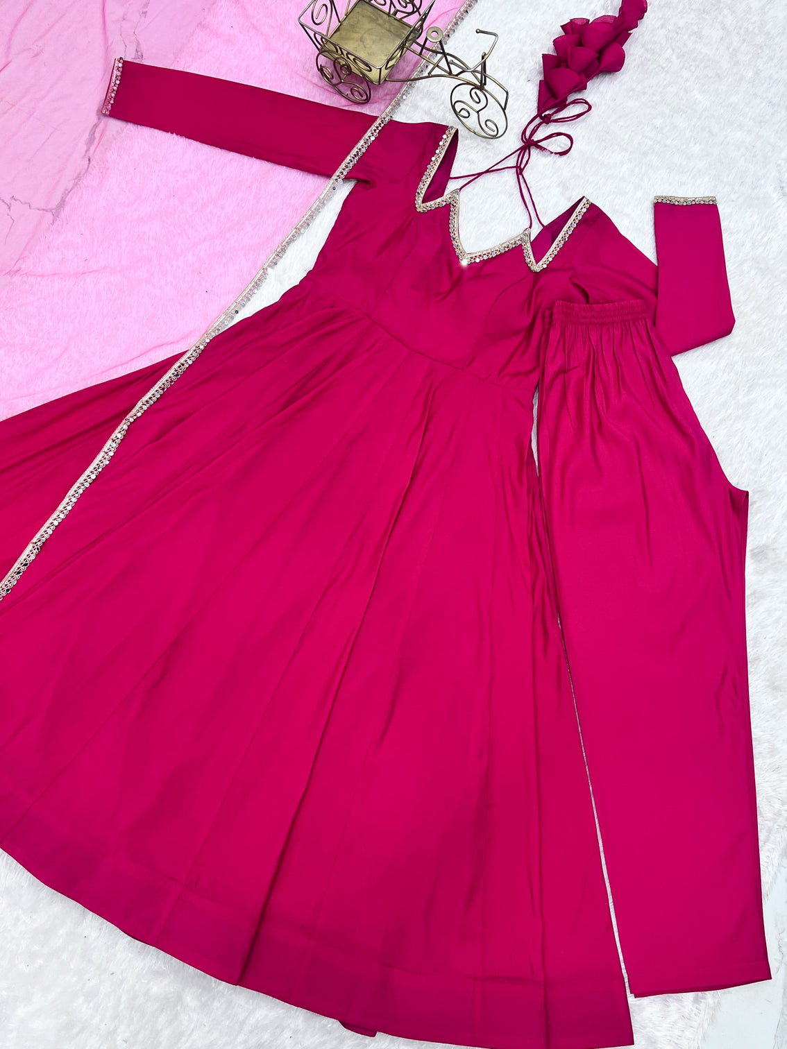 Dark Pink Silk Chanderi Anarkali Set