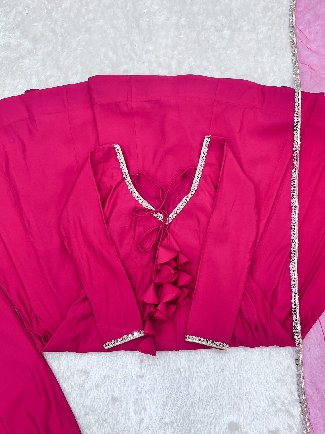 Dark Pink Silk Chanderi Anarkali Set