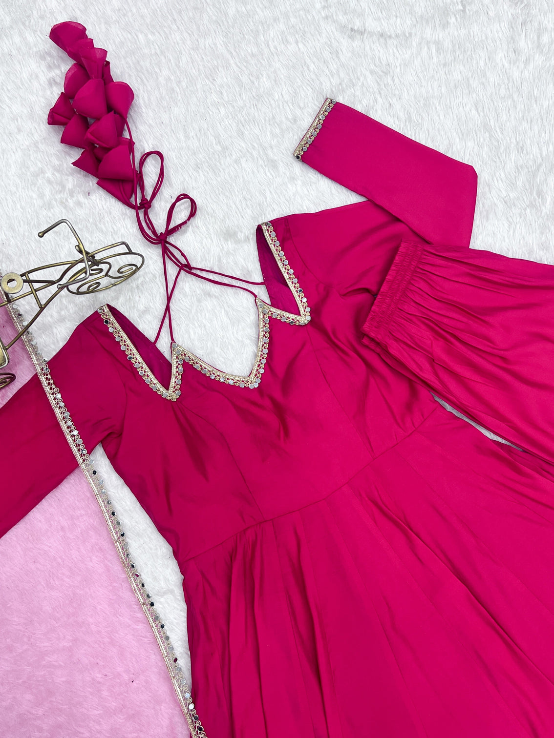 Dark Pink Silk Chanderi Anarkali Set