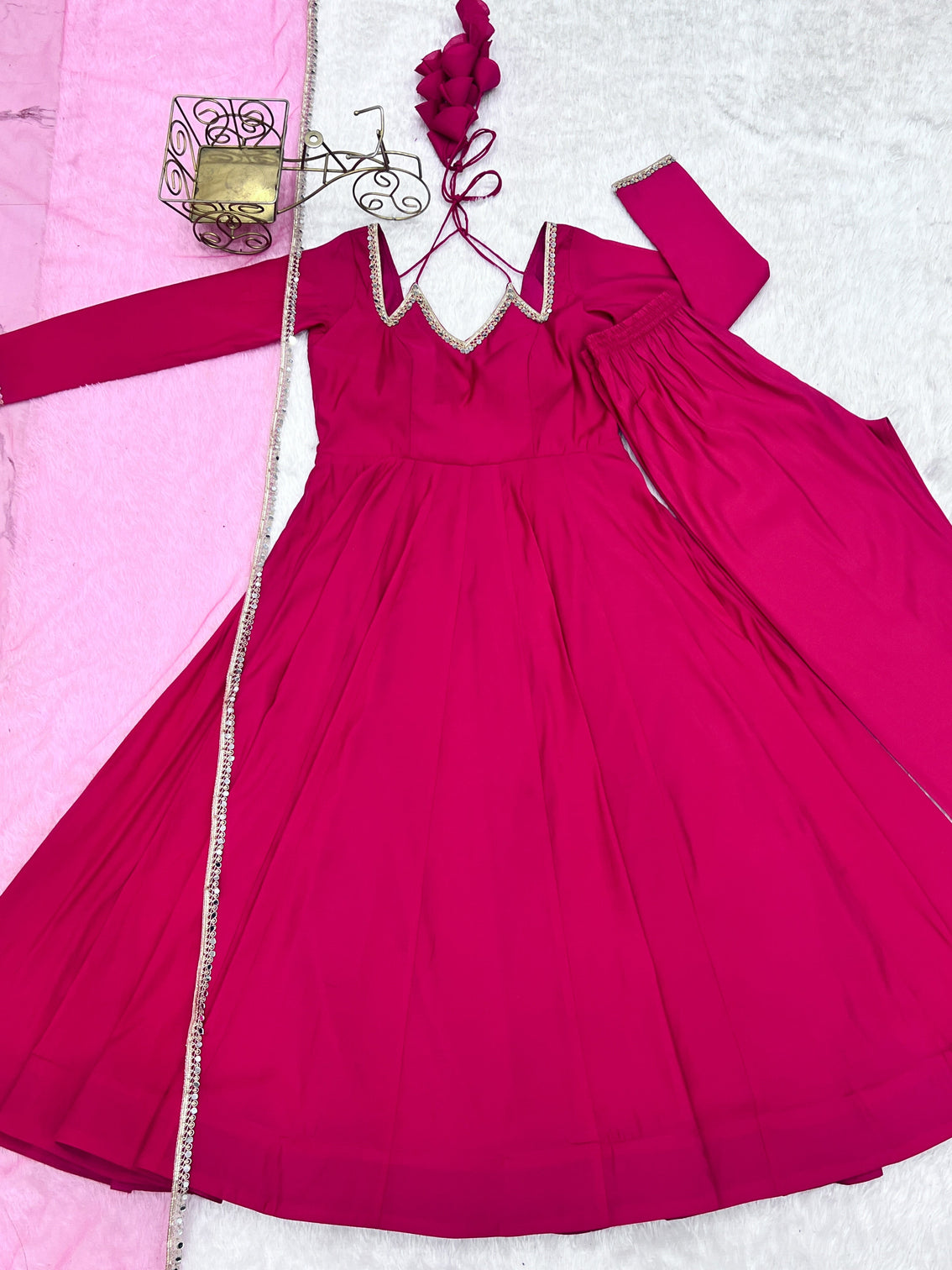 Dark Pink Silk Chanderi Anarkali Set