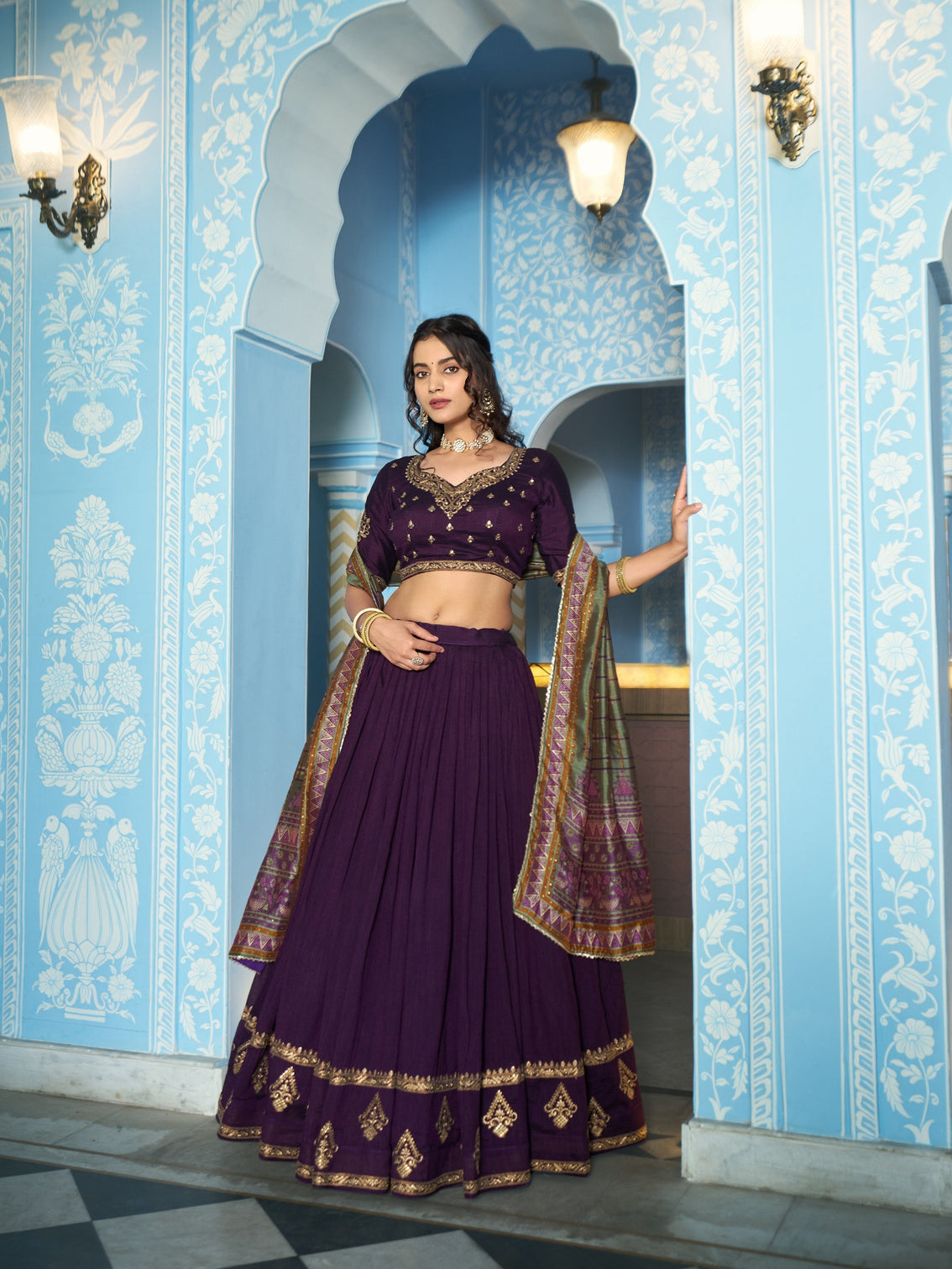 Dark purple color wedding wear lehenga choli