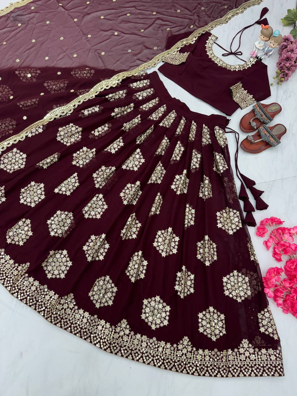 Dark Purple Designer Lehenga-Choli with Heavy Embroidery & Sequence Work