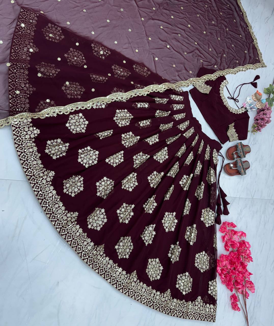 Dark Purple Designer Lehenga-Choli with Heavy Embroidery & Sequence Work