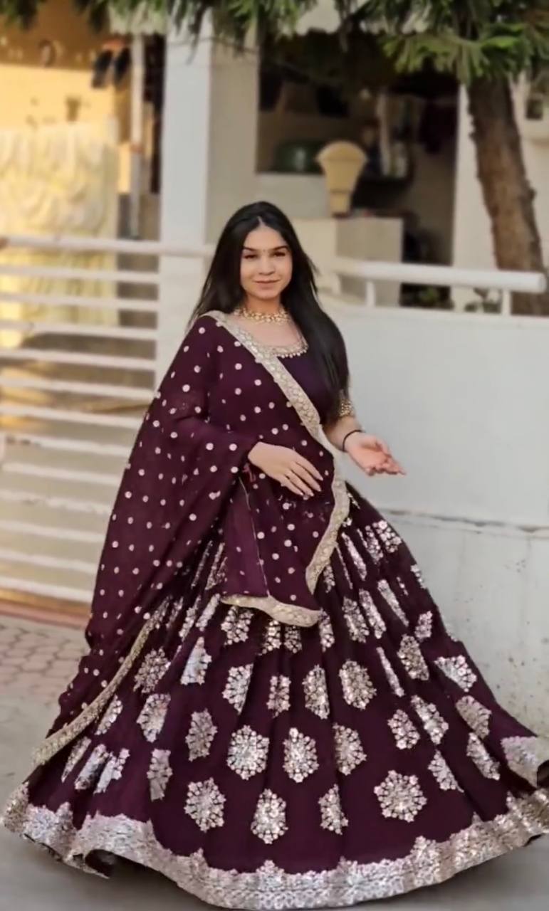 Dark Purple Designer Lehenga-Choli with Heavy Embroidery & Sequence Work
