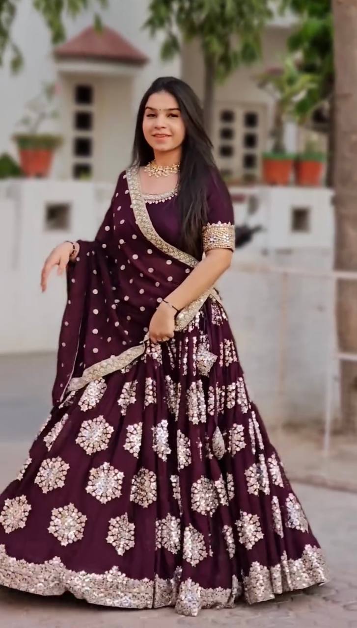 Dark Purple Designer Lehenga-Choli with Heavy Embroidery & Sequence Work