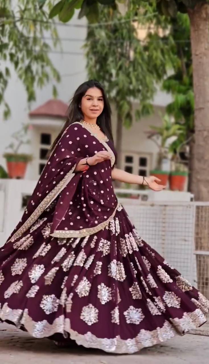 Dark Purple Designer Lehenga-Choli with Heavy Embroidery & Sequence Work