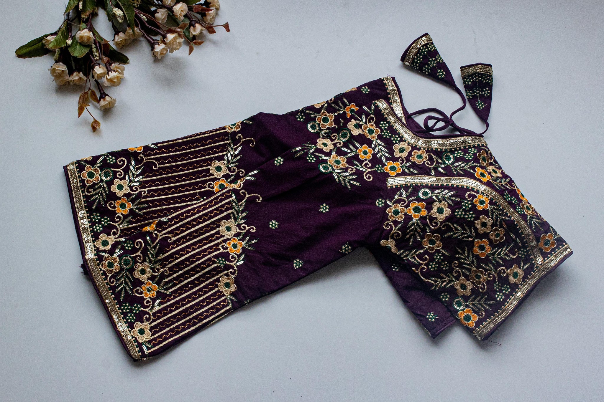 Dark Purple Handcrafted Sequined Blouse in Khushi Silk