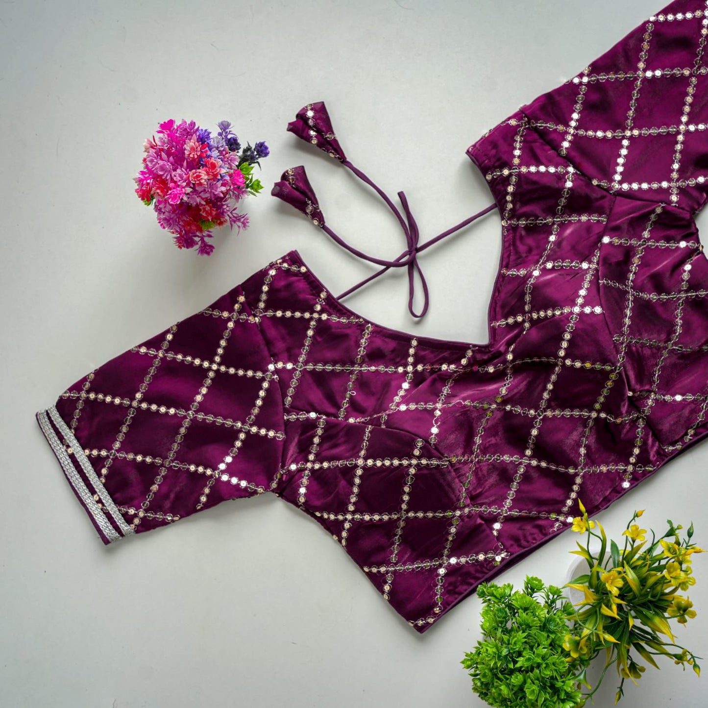 Dark Purple Metalic Blouse with Exquisite Sequence Embroidery
