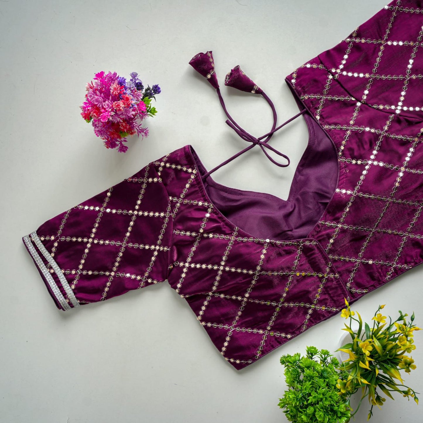 Dark Purple Metalic Blouse with Exquisite Sequence Embroidery